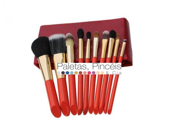 Kit com 10 pinceis - charm - case vermelha