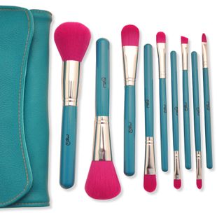 Kit de 9 pincieis azul e rosa - sintetico